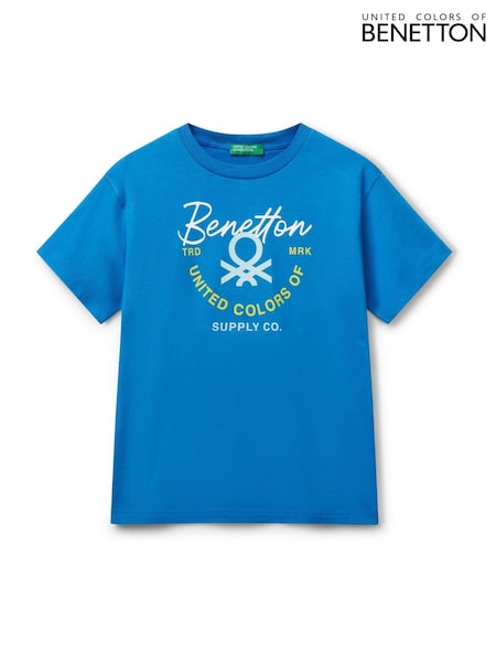 Benetton Boys Blue Logo 100% Cotton Graphic T-Shirt (6-12 yrs) (F11696) | £12