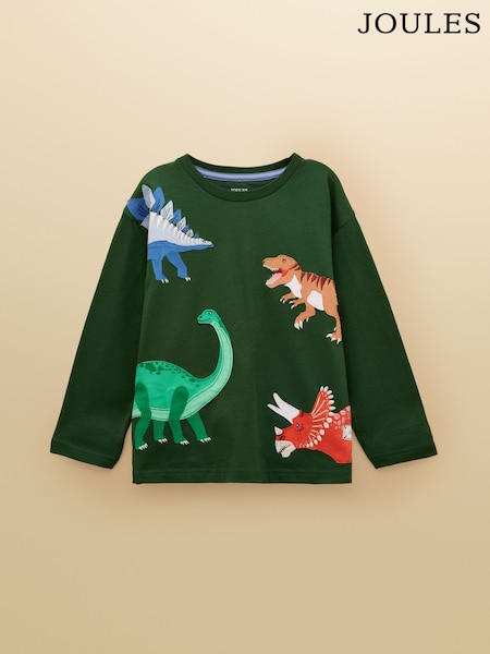 Joules Boys' Jack Green Applique Long Sleeve Top (F12215) | £17 - £19