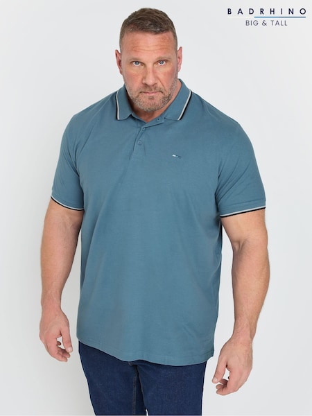 BadRhino Big & Tall Blue Pique Tip 100% Cotton Polo Shirt (F12229) | £20