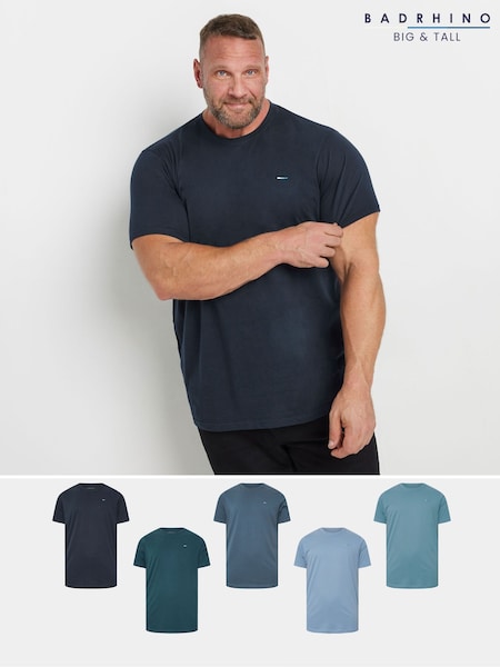 BadRhino Big & Tall Blue 100% Cotton T-Shirts 5 Pack (F12250) | £45