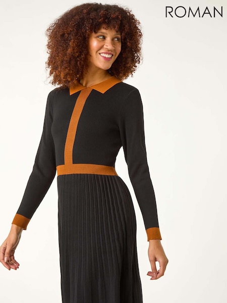 Roman Black Contrast Collar Knitted Dress (F12270) | £55