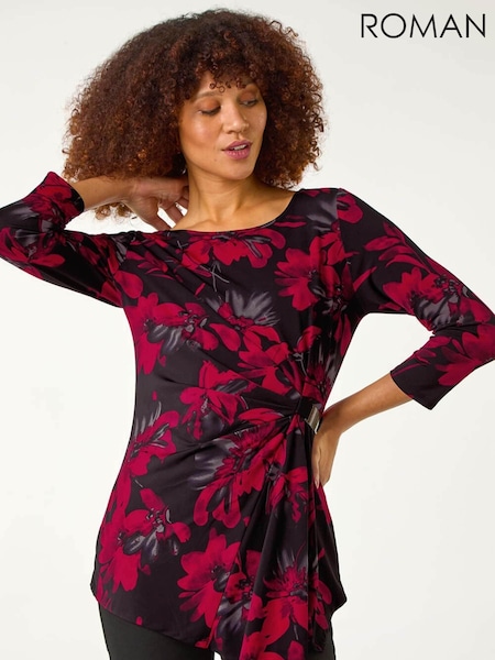 Roman Red Floral Print Asymmetric Top (F12280) | £40