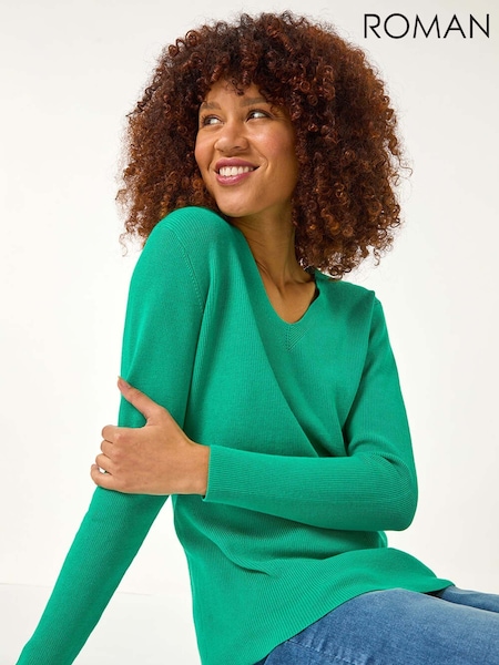 Roman Green Soft Knit V-Neck Jumper (F12296) | £40