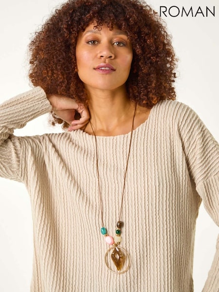 Roman Natural Textured Relaxed Necklace Tunic Top (F12400) | £36