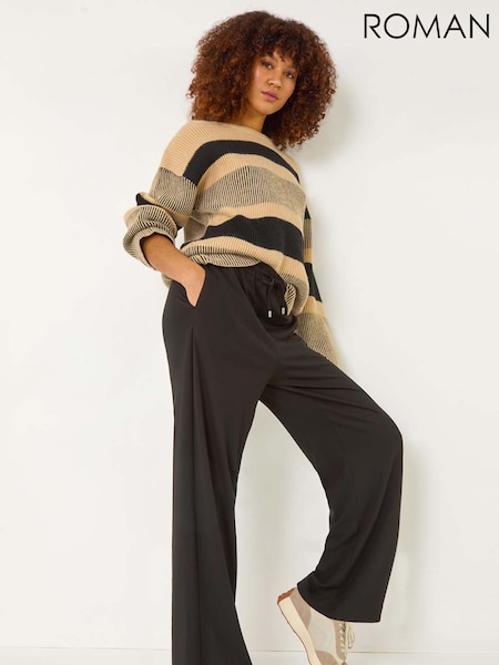Roman Black Wide Leg Ponte Trousers (F12403) | £40