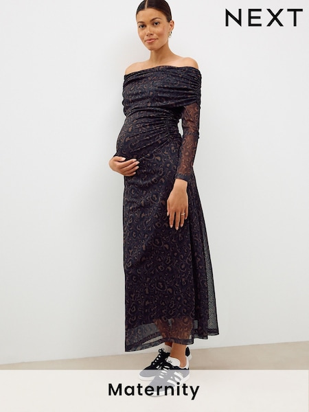 Animal Maternity Mesh Bardot Dress (F12453) | £54