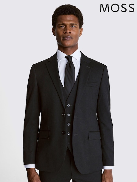 MOSS Black Slim Fit Charcoal Stretch Jacket (F12460) | £119