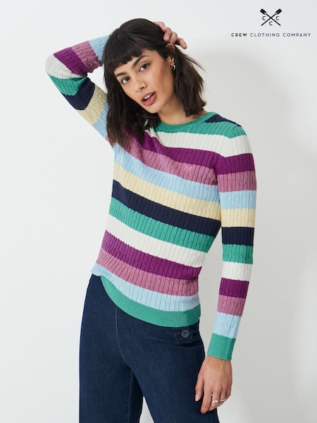 Crew Clothing Blue Chrome Heritage Cable Crew Neck Jumper (F12504) | £55