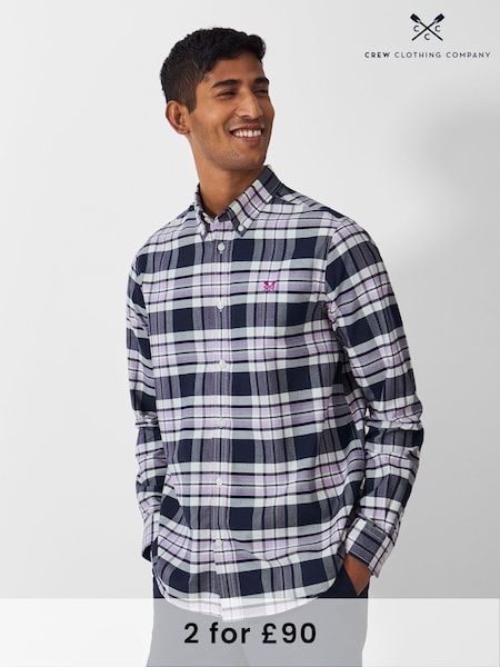 Crew Clothing Purple Rupert Check 100% Cotton Oxford Shirt (F12522) | £65