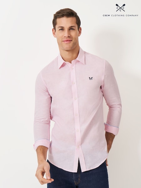 Crew Clothing Pink Long Sleeve Linen Shirt (F12524) | £69