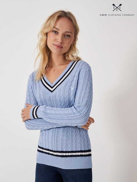 Crew Clothing Blue Cricket Cable Knit 100% Cotton Jumper (F12525) | £65