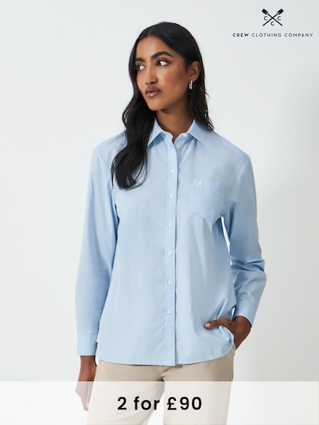 Crew Clothing Blue Relaxed Poplin 100% Cotton Shirt (F12527) | £59
