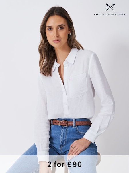 Crew Clothing White Harlie Relaxed 100% Cotton Shirt (F12535) | £49