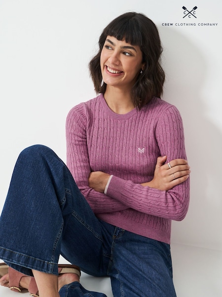Crew Clothing Pink Heritage Cable Crew Neck Jumper (F12539) | £55