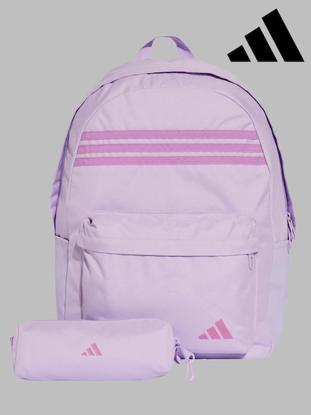 adidas Purple 3 Stripe Pencil case & Backpack (F12553) | £25
