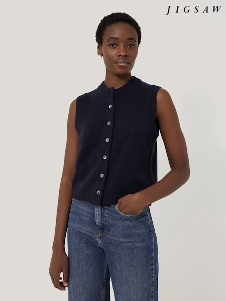 Jigsaw Blue Wool Cashmere Blend Waistcoat (F12628) | £95
