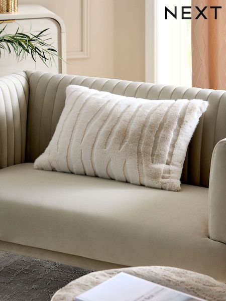 Ivory 40 x 59cm Tiger Cut Faux Fur Cushion (F12646) | £16