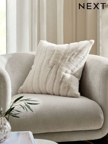 Ivory 50 x 50cm Tiger Cut Faux Fur Cushion (F12649) | £14