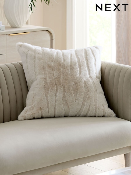 Ivory 59 x 59cm Tiger Cut Faux Fur Cushion (F12652) | £18
