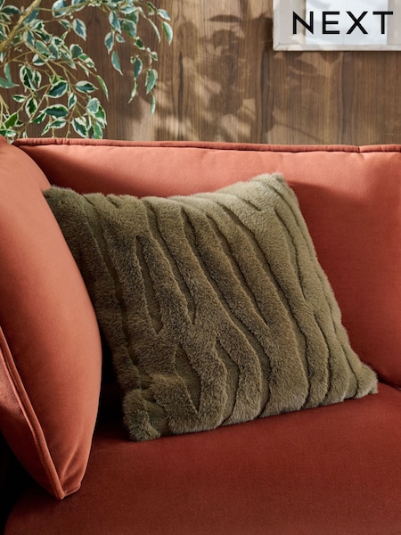 Green 50 x 50cm Tiger Cut Faux Fur Cushion (F12655) | £14
