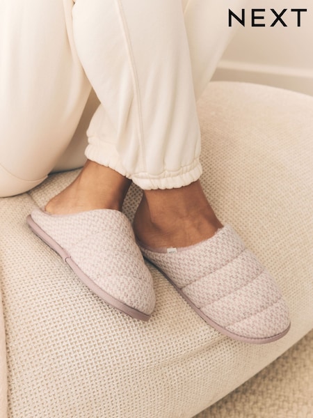 Pink Quilted Brushed Mules (F12686) | £16