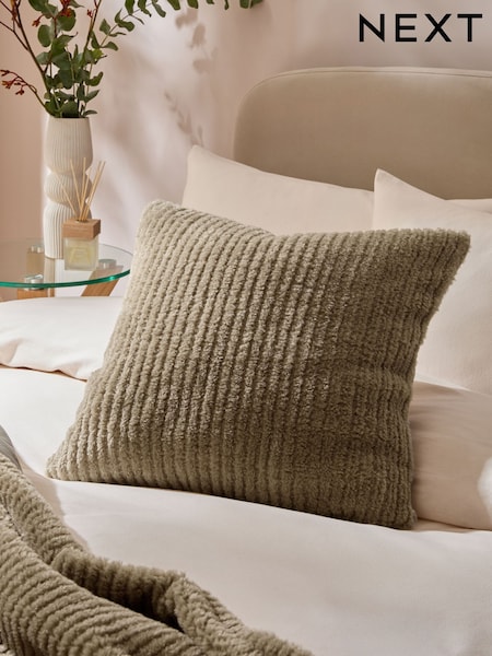 Sage Green 50 x 50cm Stripe Texture Fleece Cushion (F12713) | £14