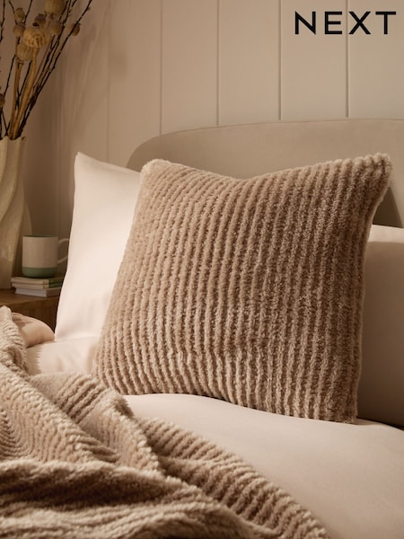 Dark Natural 50 x 50cm Stripe Texture Fleece Cushion (F12714) | £14