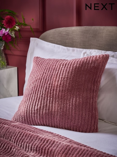Rose Pink 50 x 50cm Stripe Texture Fleece Cushion (F12716) | £14