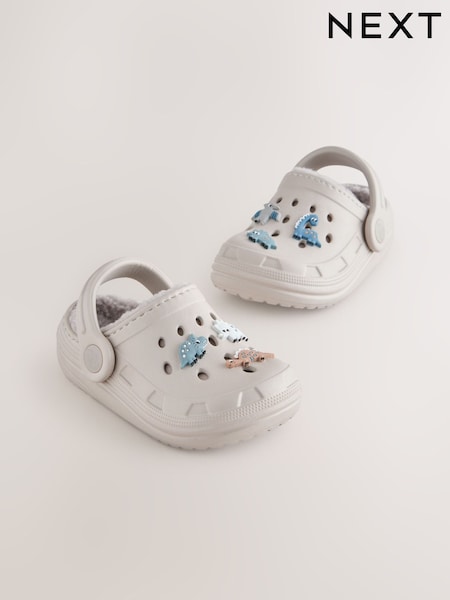 Neutral Dinosaur Warm Lined Slipper Clogs (F12811) | £11 - £14