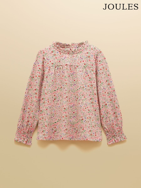 Joules Girls' Flutter Pink Ditsy Long Sleeve Top (F12819) | £15 - £17