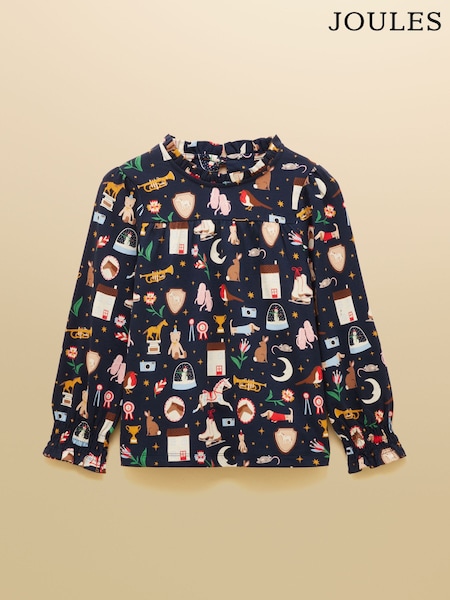 Joules Girls' Flutter Navy Blue Long Sleeve Top (F12820) | £15 - £17