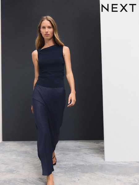 Navy Blue Twist Detail Sleeveless Top (F12840) | £24