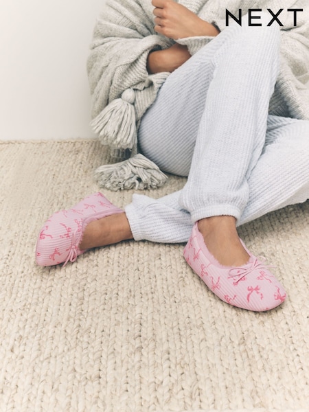 Pink Bow Corduroy Ballet Slippers (F12900) | £14