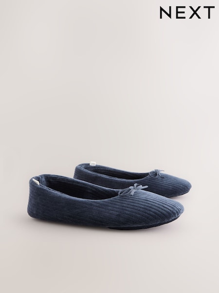 Navy Velour Cord Ballet Slippers (F12917) | £12