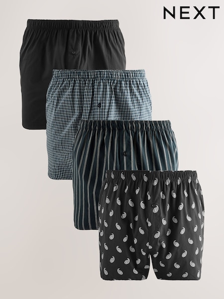 Black Stripe 4 pack Woven Pure Boxers (F12981) | £28