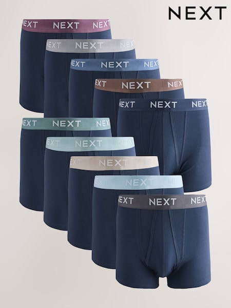 Navy Metallic Waistband Cotton Rich Trunk Boxers 10 Pack (F12986) | £48