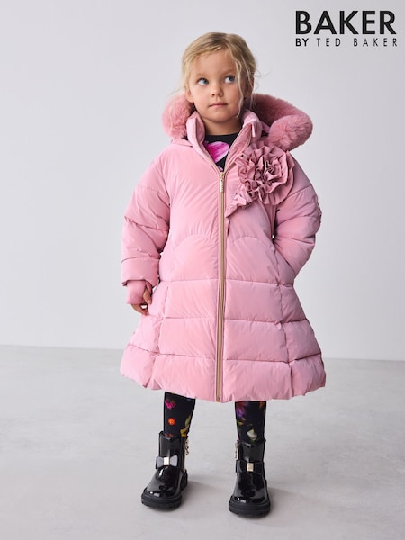 Baker by Ted Baker Pink Shower Resistant Corsage Skirted Padded Coat (F13039) | £70 - £73