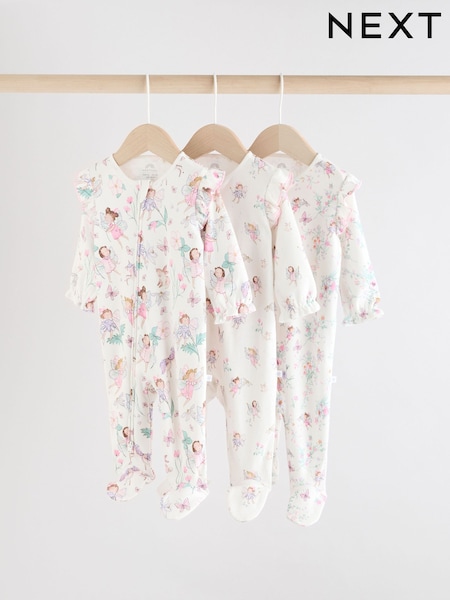 Ecru Fairy Two Way Zip Baby Sleepsuits 3 Pack (0-2yrs) (F13316) | £19 - £21