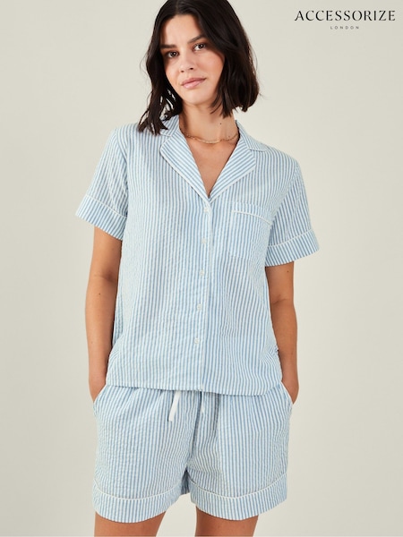Accessorize Blue Stripe 100% Cotton Short Pyjamas Set (F13319) | £35