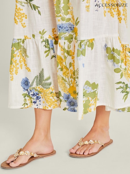 Accessorize Gold Diamante Flower Flip Flop Sandals (F13401) | £35