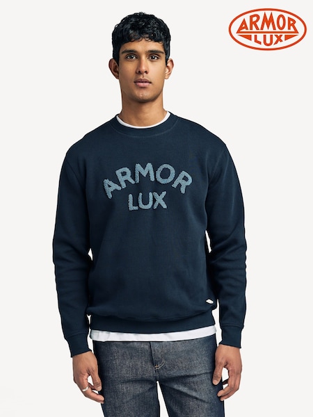 Armor Lux Blue Heritage Logo Crew Neck Sweatshirt (F13418) | £115