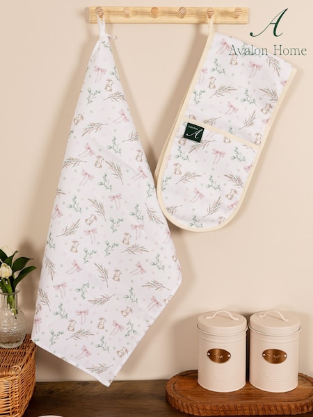 Avalon Home White and Pink Bunnies and Bows Tea Towel (F13430) | £12