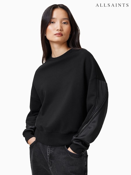 AllSaints Black Peggy Zip Sweatshirt (F13512) | £129