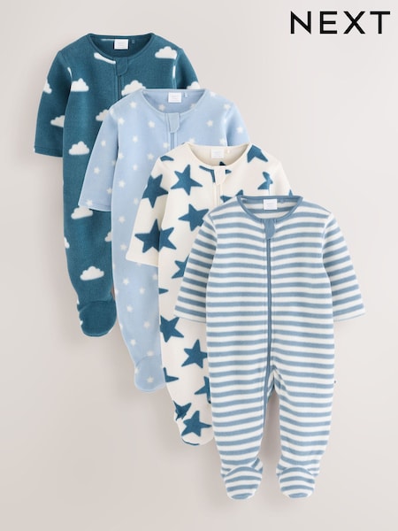 Blue Baby Micro Fleece Two Way Zip Sleepsuits 4 Pack (F13554) | £38 - £40