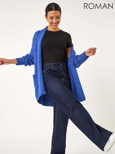 Roman Blue Fluffy Textured Knit Cardigan (F13582) | £45
