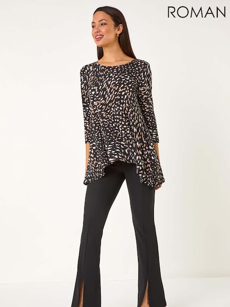 Roman Brown Speckled Print Asymmetric Tunic (F13605) | £36