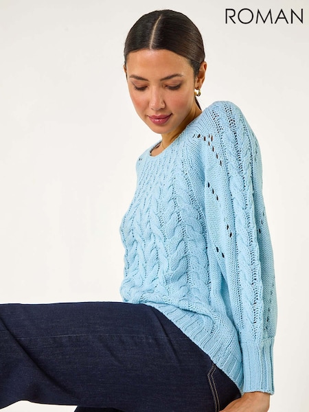 Roman Blue Classic Cable Knit Pointelle Jumper (F13615) | £45