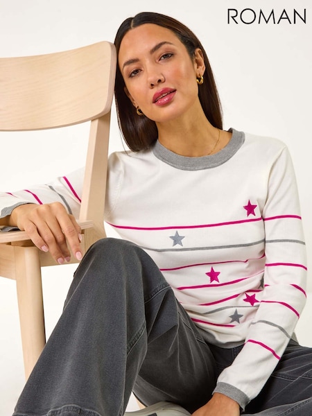 Roman White Star Embroidery Jumper (F13620) | £40