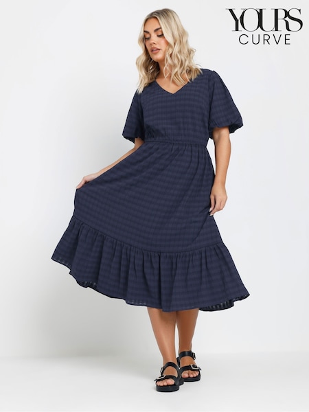 Yours Curve Blue Textured Tiered Dress (F13696) | £37