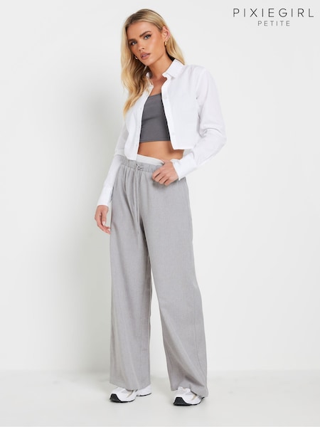 PixieGirl Petite Grey Textured Pinstripe Boxer Trousers (F13703) | £38